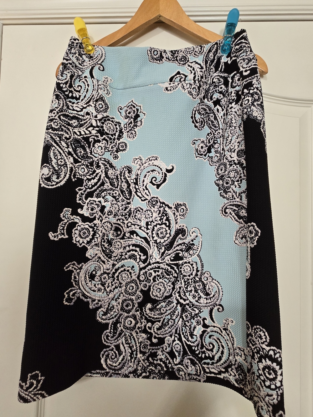 Paisley A-Line Skirt in Black and Light Blue Robins Egg Blue And Black